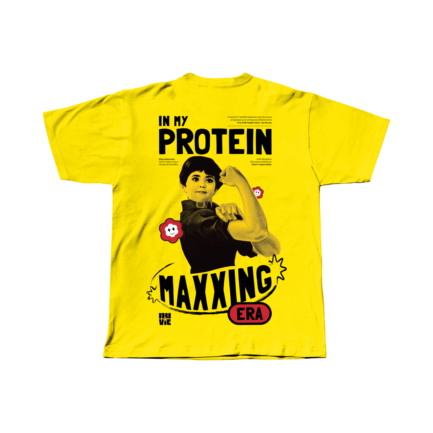 Nuvie Protein Maxxing Era Oversized Tee - Back - Parle-G Girl Design