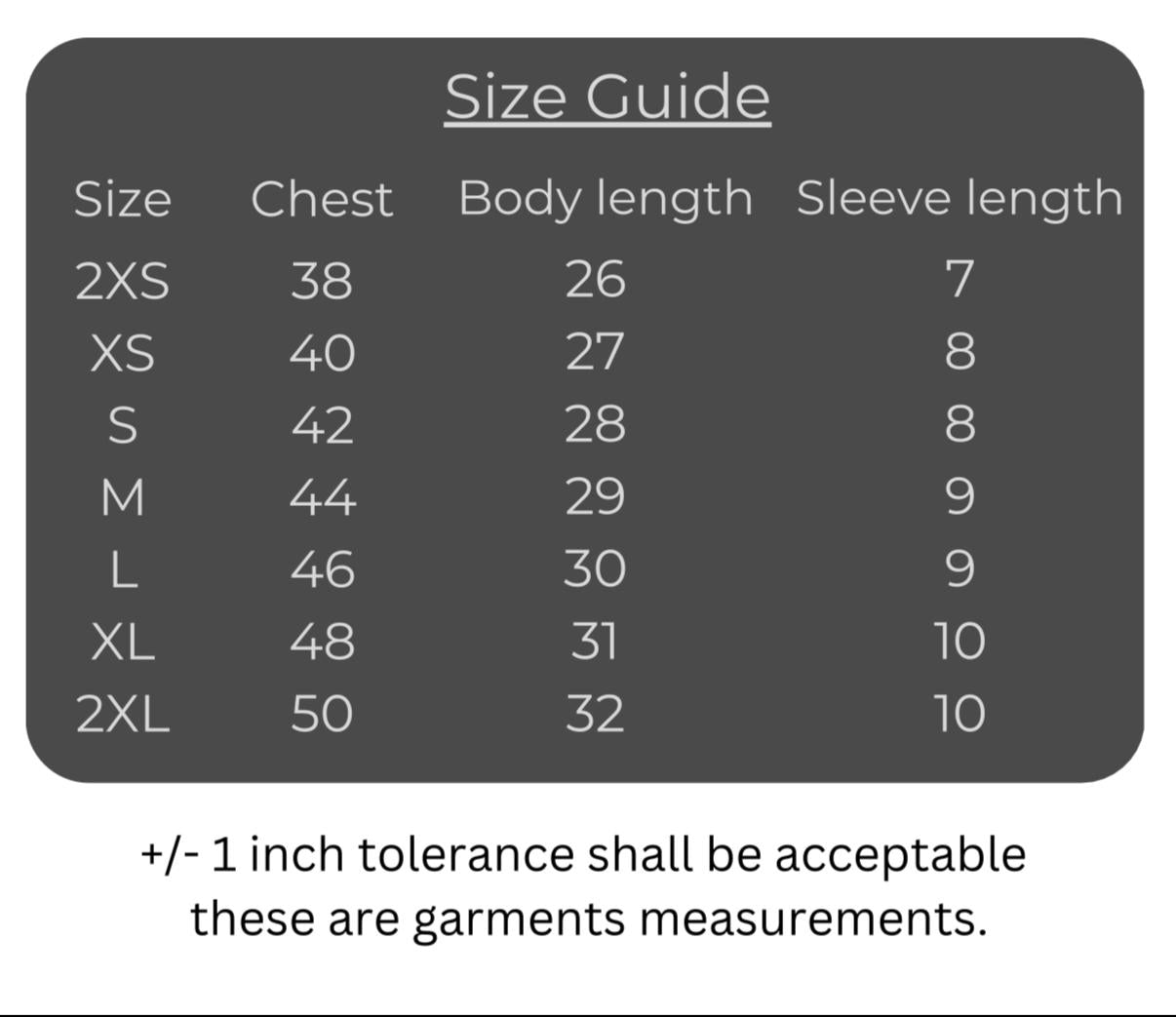 Nuvie Oversized Tee Size Guide - XS to XXL