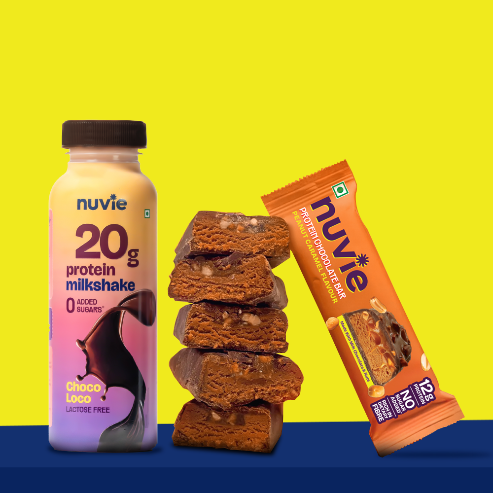 Combo 1 : 20gm Chocolate Protein Shake + 12gm Peanut Caramel Protein Bar